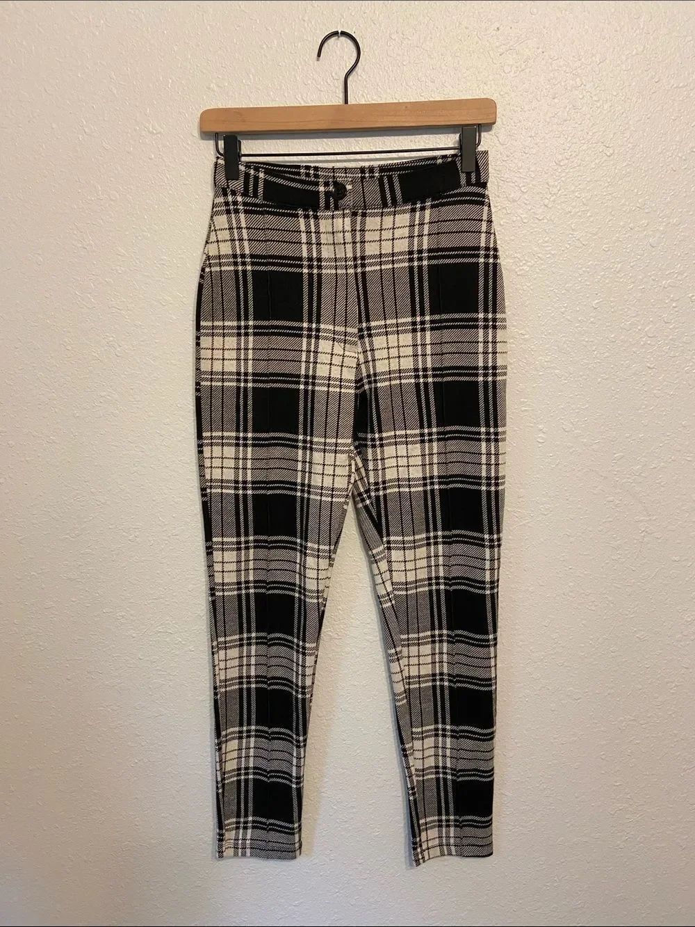 Free People Black & White Plaid Skinny High Waist Trouser Pants Size 4
